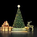Festive Christmas Tree With Golden Gifts Deer Ornament And Business Logo