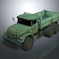 Green Military Truck With Open Cargo Bed And Six Wheels Vintage Design