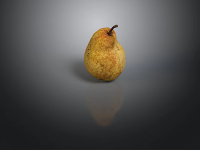 Ripe Yellow Pear With Brown Spots On Dark Background And Reflection 3d model