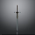 Ornate Medieval Sword With Black Gold Hilt Blue Gem Accents And Silver Blade