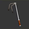 Traditional Flail Weapon With Silver Pole Orange Handle And Chain Balls