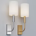 Modern Silver and Gold Wall Lamps with White Shades Mounted on Gray Wall
