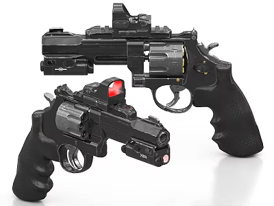 Modern Black Revolvers With Red Dot Sights Tactical Lights And Scopes 3d model