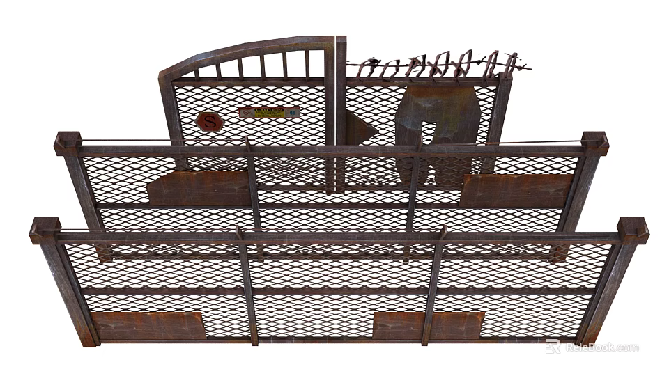 Metal Architectural Component With Mesh Structure Curved Top And Decorative Elements 3d model 