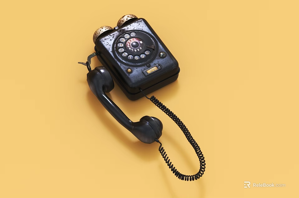 Vintage Black Rotary Telephone Classic Design With Yellow Background Digital Device 3d model 