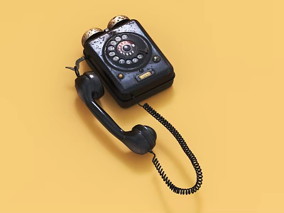 Vintage Black Rotary Telephone Classic Design With Yellow Background Digital Device 3d model