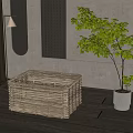 Woven Natural Square Storage Basket in Modern Interior with Wooden Floor and Green Plant