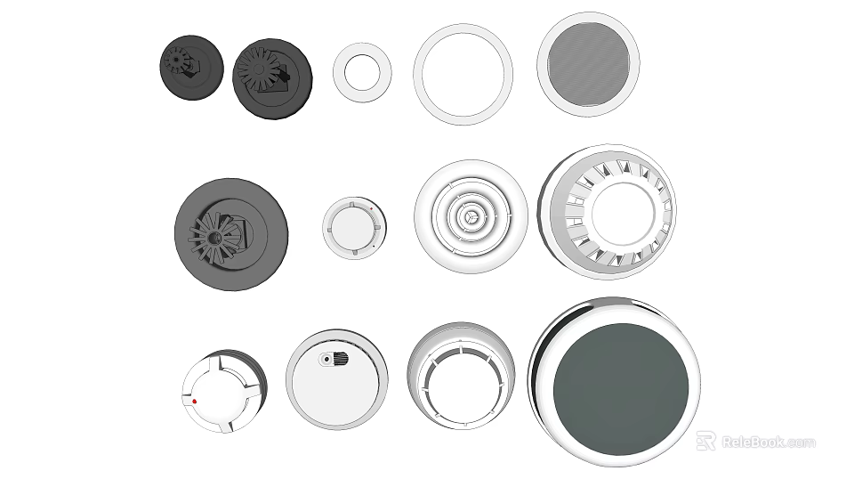 Diverse Fire Safety Equipment Collection Including Smoke Detectors Alarm Buttons And Sprinkler Heads 3d model 