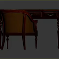 Classic Wooden Desk With Drawer Storage And Woven Accent Chair