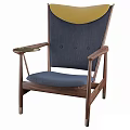 Beige And Navy Blue Accent Chairs With Leather Upholstery Wooden Frame And Side Tray