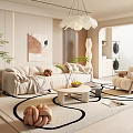 Warm Modern Living Room Interior With Beige Sofa Round Coffee Table And Curved Rug