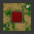 Scene With Red Roof Glass Telephone Booth Street Lamp Trash Can On Sandy Grass Ground