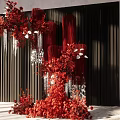 Elegant Red Decorative Flowers With Red Pillars Black Backdrop And Silver Pendants