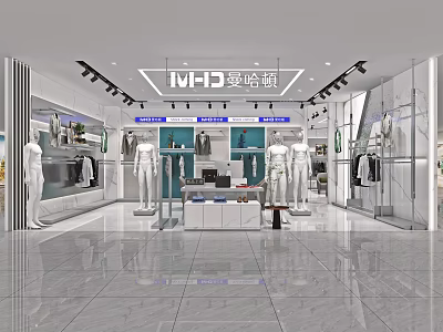 Modern Clothing Store Interior Design With Mannequins Clothing Displays And Bright Lighting 3d model