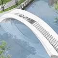 Modern Curved Bridge Design With Geometric Pattern Over Water And Green Area With Trees