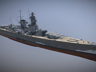 Vintage Battleship With Large Turrets Gray Hull And Deck Antenna Structures 3d model