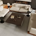 Modern Light Colored Sofa and Coffee Table Set with Side Tables and Fireplace Interior 3d model