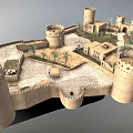 Ancient Architecture Fortress Design With Towers Walled Courtyards And Palm Trees 3d model
