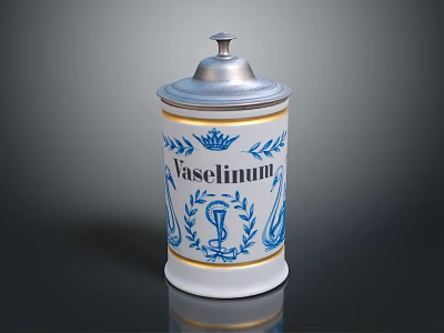 Vintage White Decorative Cup With Silver Lid Blue Patterns And Gold Trim 3d model