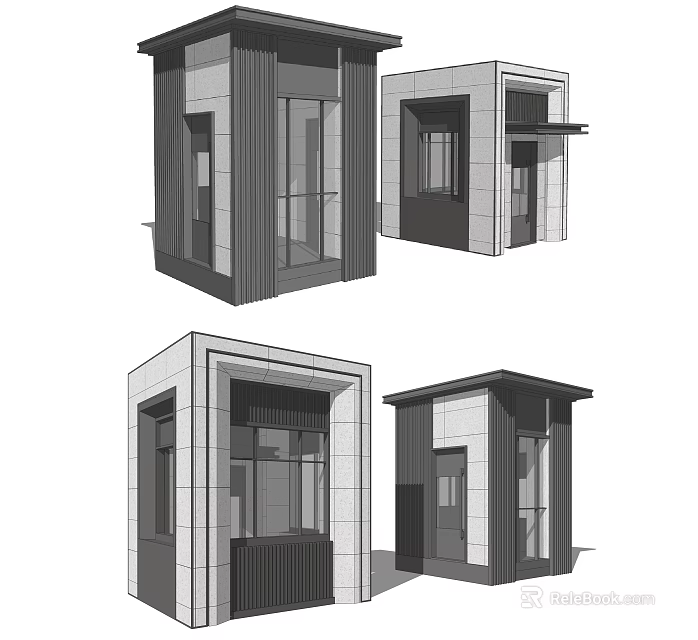 Modern Security Guard Booth Designs With Glass Windows And Varied Structures 3d model 