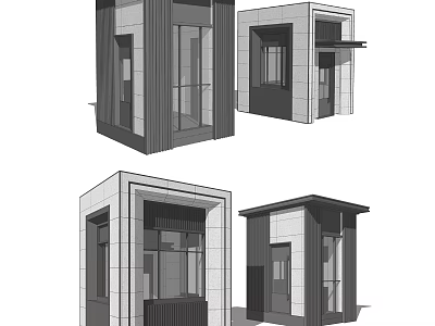 Modern Security Guard Booth Designs With Glass Windows And Varied Structures 3d model