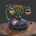 Vintage Rotary Dial Telephone On Wooden Table With Classic Retro Design