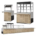 Commercial Kitchen Equipment With Wooden Cabinets Glass Display And Metal Frame