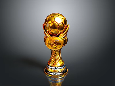 Golden Football Trophy With Soccer Ball Top And FIFA World Cup Base 3d model