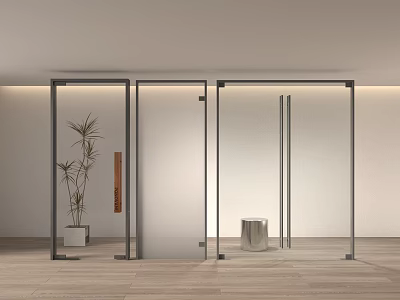 Modern single-door double-open glass door push-pull office glass 3d model