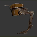 Robotic Character With Barrel Shaped Body And Four Mechanical Legs In Industrial Metallic Style