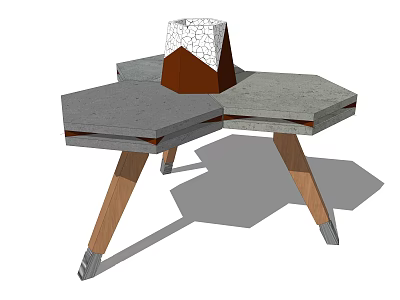 Contemporary Coffee Table Featuring Polygonal Gray Stone Top Wooden Legs And White Textured Decor 3d model