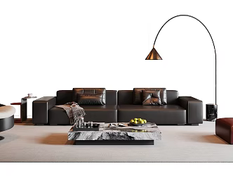 Modern Italian Sofa Coffee Table Combination Leather Sofa Multi-person Sofa Casual Sofa Floor Lamp 3d model