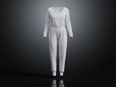 White Long Sleeve Top And Pants Casual Set With Simple Sporty Design 3d model