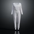 White Long Sleeve Top And Pants Casual Set With Simple Sporty Design