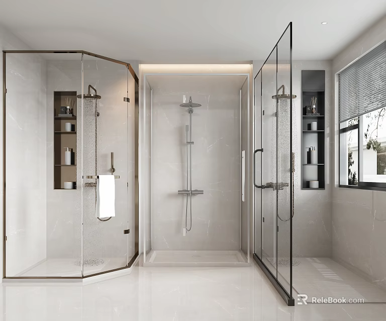 Contemporary Bathroom Shower Head Design With Glass Enclosure And Ceramic Tiles 3d model 