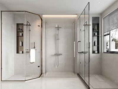 Contemporary Bathroom Shower Head Design With Glass Enclosure And Ceramic Tiles 3d model