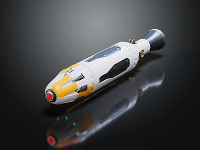 Modern White and Yellow Weapon with Smooth Surface Metallic Parts Shiny Finish and Red Detail 3d model
