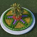 Circular Road Greening Facility With Colorful Flowers Green Grass And Stone Edge