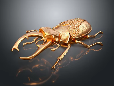 Golden Beetle Shaped Decorative Ornament With Intricate Details And Shiny Finish 3d model