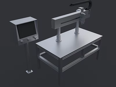 Industrial Precision Automation Equipment Featuring Robotic Arm Workbench And Control Monitor 3d model