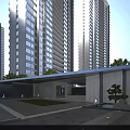 Modern High Rise Building Facade With Glass Curtain Wall Lighting And Surrounding Greenery Design