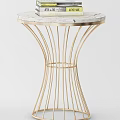 Modern Round Side Table With Elegant Marble Top And Black Metal Base 3d model