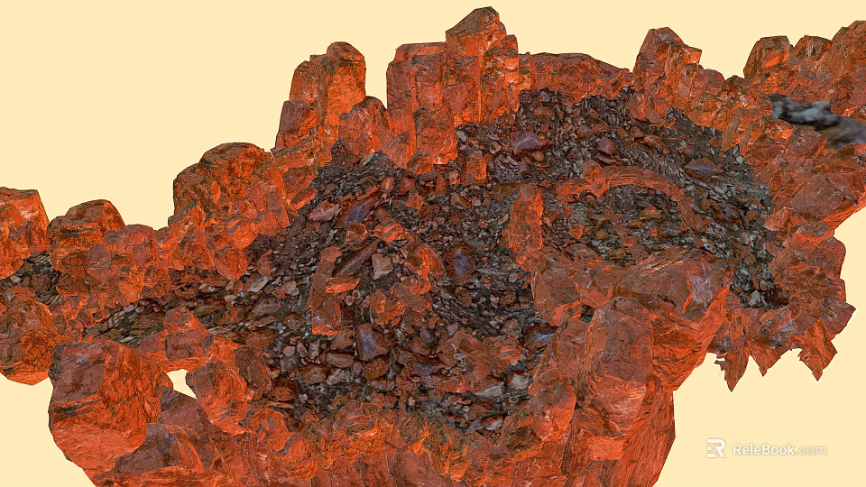 Scenic Red Rock Landscape Featuring Rugged Terrain and Bright Yellow Background 3d model 