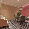 Modern Office Interior With Beige Sofa Dining Table Gray Chairs And Pink Wall 3d model