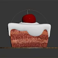 Red Velvet Cake Topped with White Frosting and Red Apple on Wooden Tray