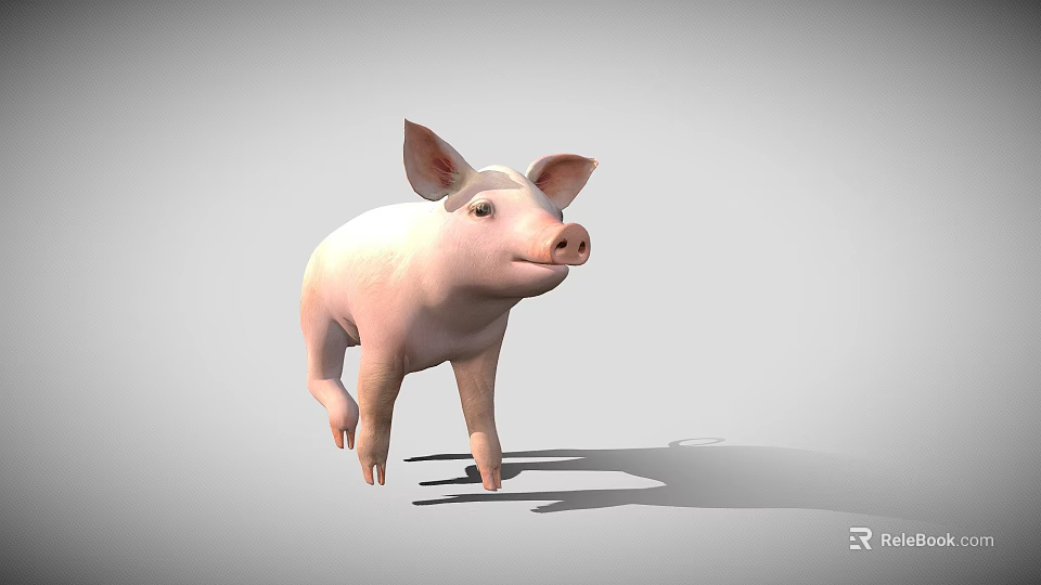Cute Pink Pig 3D Model as Game Movie Character in Rendered Scene 3d model 