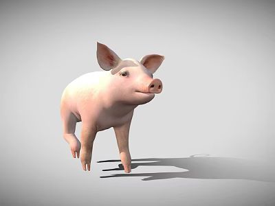 Cute Pink Pig 3D Model as Game Movie Character in Rendered Scene 3d model