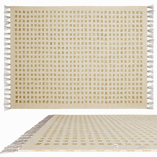 Beige Square Rug With Grid Pattern And Tassel Edges For Home Decor 3d model