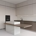 Stylish Cabinets In Modern Kitchen With Marble Countertop Island And Under Cabinet Lighting