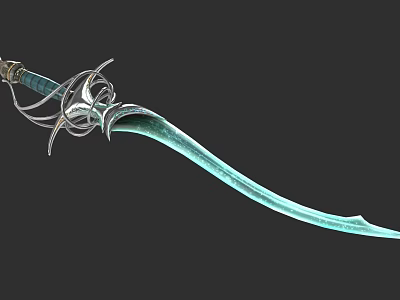 Decorative Turquoise Sword With Curved Blade And Ornate Silver Hilt Design 3d model